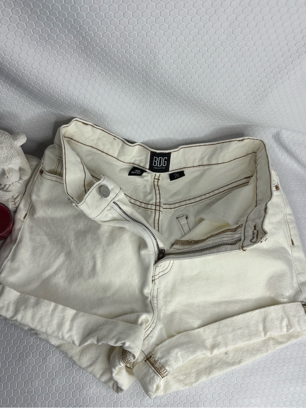 BDG White Denim Roll-Cuff Shorts